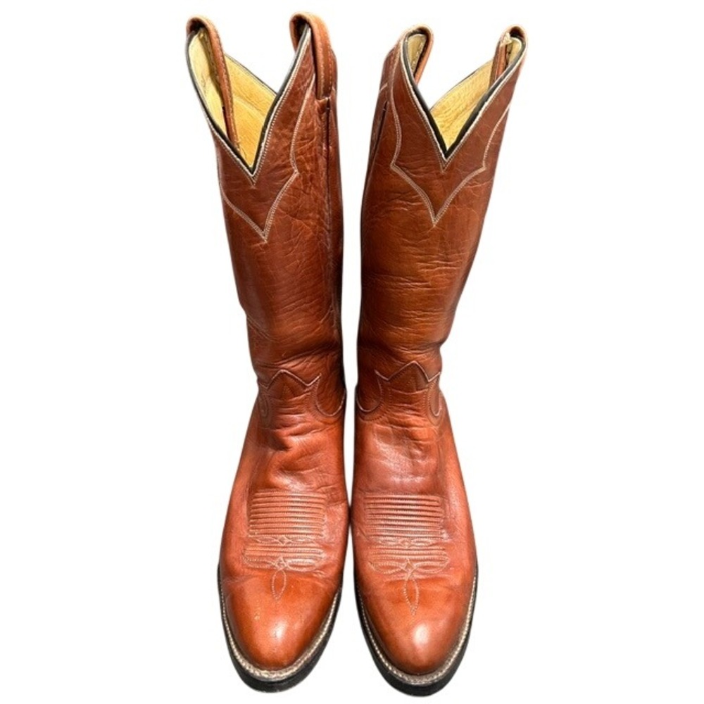 Vintage Tony Lama 5084 Men's Cognac Brown Leather Western Cowboy Boots Size 9D